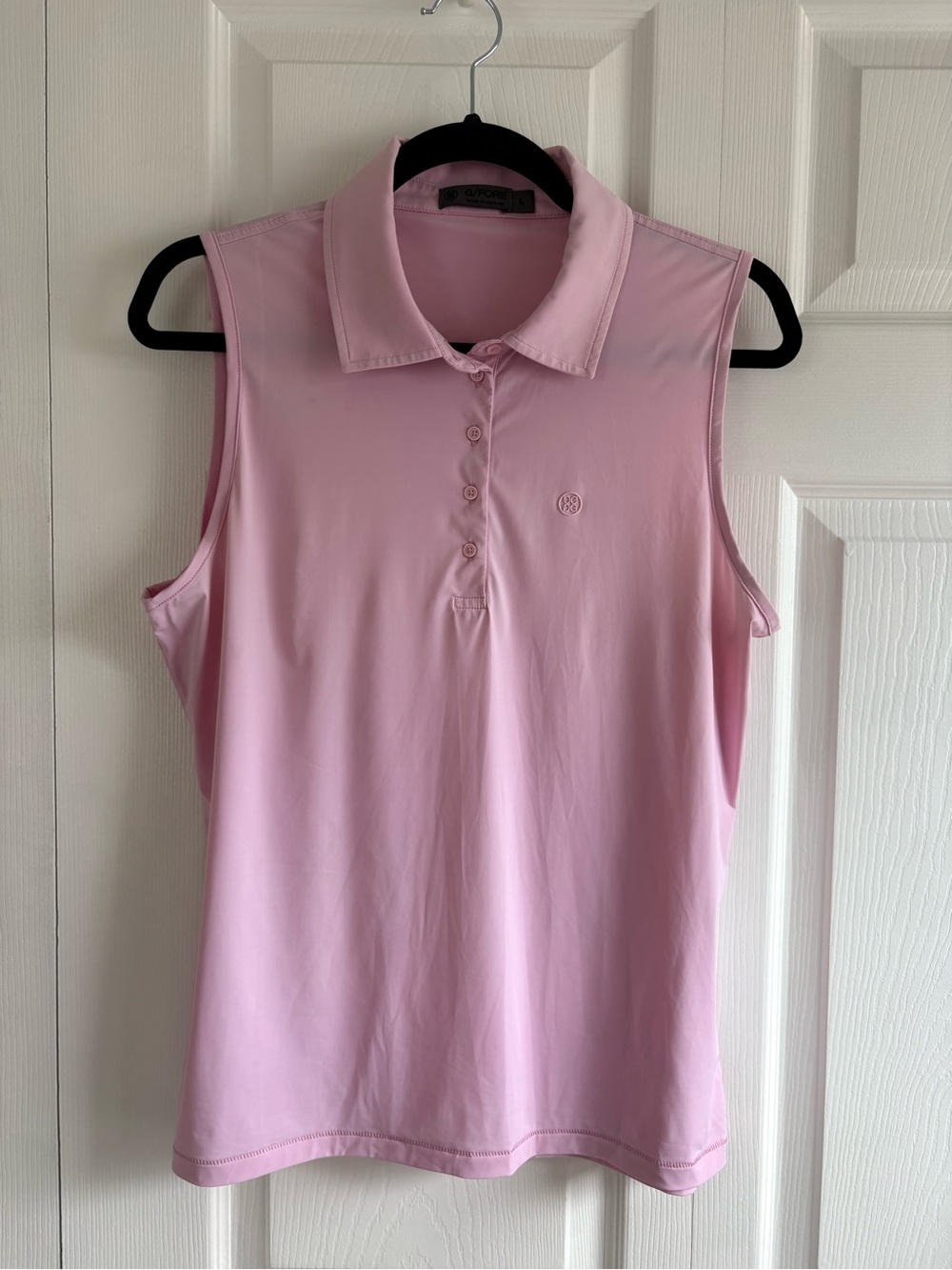 G/FORE Baby Pink Sleeveless Golf Polo Top L Pickleball Featherweight Logo